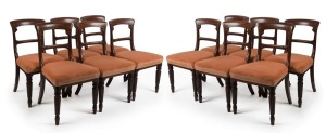 A set of 12 William IV antique English mahogany spadeback dining chairs with reeded legs, circa 1840