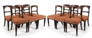 A set of 12 William IV antique English mahogany spadeback dining chairs with reeded legs, circa 1840