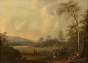 JAN WYNANTS&nbsp;(attributed), (1632-1684), (figures in a horse-drawn cart conversing with others on a path in an extensive landscape), oil on canvas, with notation verso in German, housed in an attractive 19th century gilt frame with artist cartouche lower ce - 2