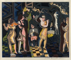 CARLOS TORRALLARDONA (1913 - 1986), (dance hall),  screen print, 23/100, signed lower right "Torrallardona",  ​​​​​​​44cm x 50cm, 57cm x 63cm overall
