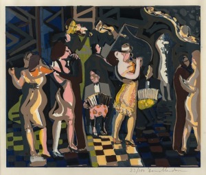 CARLOS TORRALLARDONA (1913 - 1986), (dance hall), screen print, 23/100, signed lower right "Torrallardona", 44cm x 50cm, 57cm x 63cm overall