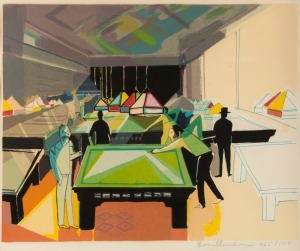 CARLOS TORRALLARDONA (1913 - 1986), (snooker hall), screen print, 125/150, signed lower right "Torrallardona", 45cm x 52cm, 60cm x 67cm overall
