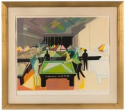 CARLOS TORRALLARDONA (1913 - 1986), (snooker hall),  screen print, 125/150, signed lower right "Torrallardona",  45cm x 52cm, 60cm x 67cm overall - 2