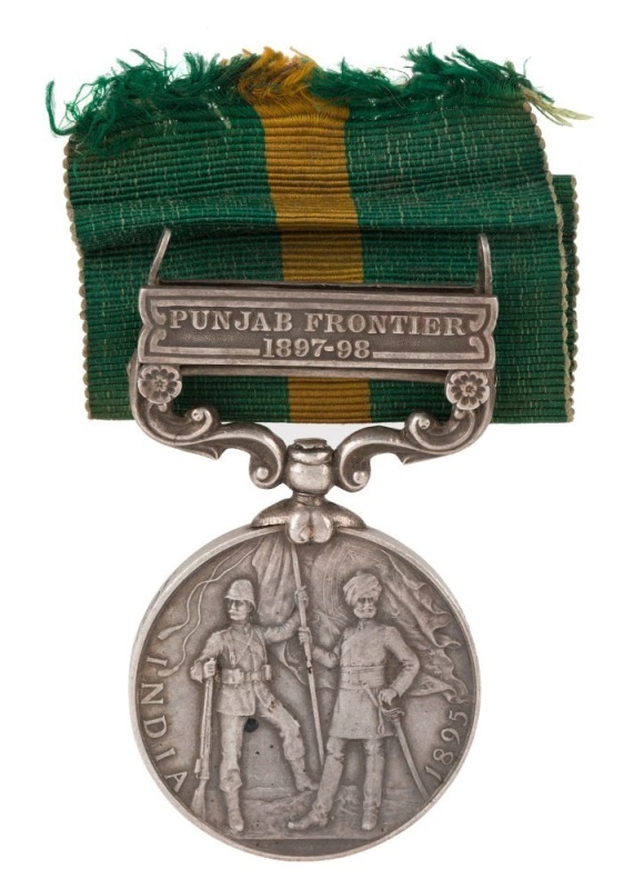 The INDIA GENERAL SERVICE MEDAL 1895 with PUNJAB FRONTIER 1897-98 clasp, engraved to 4037 Pte. F. Smith 2d Bn. Arg: & Suth'd: Highrs.