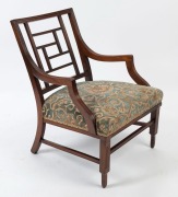 EDWARD GODWIN style antique English walnut salon chair, 19th century. Bearing maker's plaque "Wm. WALLACE & Co.", 78cm high, 56cm across the arms - 2