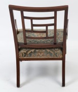 EDWARD GODWIN style antique English walnut salon chair, 19th century. Bearing maker's plaque "Wm. WALLACE & Co.", 78cm high, 56cm across the arms - 3