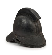 FIRE BRIGADE antique leather covered helmet, with metal hat tin, 19th century, (2 items) - 2