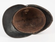 FIRE BRIGADE antique leather covered helmet, with metal hat tin, 19th century, (2 items) - 3