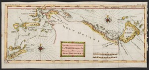 WILLIAM DAMPIER "Carte ou est marquee de route que le Cap.e&nbsp;Dampier tint dans son Voyage depuis Timor autour de la Nouv. Bretagne I.", hand-coloured copper engraving, 1730; overall 18.5 x 40.5cm.