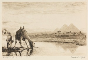 ERNEST EDWIN ABBOTT (1888-1973) I.) Ormond College Doorway, II.) Newman College, III.) The Clearing, IV.) The High Altar, St. Pauls, V.) Dhow Reflections, VI.) Distant Pyramids signed or authenticated, various sizes.&nbsp;