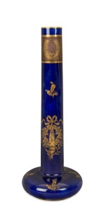 JAGET PINON antique French blue porcelain vase with gilt floral decoration, late 19th century, stamped "J.P. France" with pictorial mark, 42.5cm high