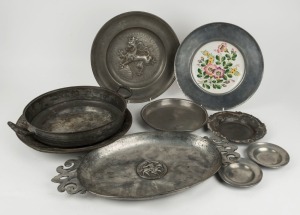 125 · Antique and vintage pewter serving dishes and platters, 18th, 19th and 20th century, (9 items), th largest 48.5cm wide