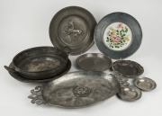 Antique and vintage pewter serving dishes and platters, 18th, 19th and 20th century, (9 items), th largest 48.5cm wide