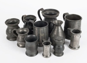 127 · Ten assorted antique pewter tankards and measures, 18th and 19th century, the largest 10cm high