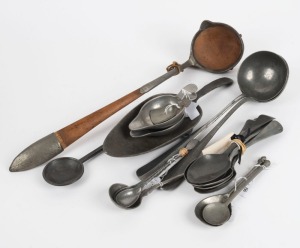 130 · Antique and vintage pewter spoons, servers and ladles, 18th - 20th century, (20 items), ​​​​​​​the largest 47cm long