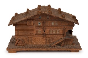 A Black Forest chalet jewellery box, 19th century, 14cm high, 23cm wide, 12.5cm deep