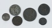 HOP TOKENS collection of six antique pewter tokens from Sussex, England, the largest 12d