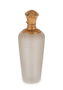 An antique ribbed glass scent bottle with gold top, 19th century, 9cm high