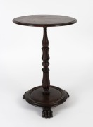 William IV antique English mahogany wine table with claw feet, 62cm high, 43cm diameter