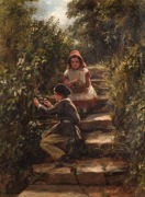 GEORGE WELLS (British, active circa 1842–1888), The Blackberry Gatherers, oil on canvas, signed lower left "G. Wells, 1857, titled verso "No.1 Blackberry Gatherers, by George Wells, 1857", 50 x 40cm, 72 x 60cm overall