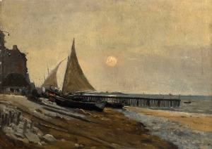 ARTIST UNKNOWN (French, late 19th century), (Normandy Coast), oil on board, signed lower left (illegible), ​​​​​​​27 x 38cm, 53 x 64cm overall