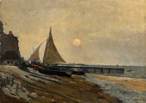ARTIST UNKNOWN (French, late 19th century), (Normandy Coast), oil on board, signed lower left (illegible), 27 x 38cm, 53 x 64cm overall