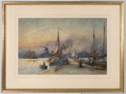 THOMAS HALE-SANDERS (British, active in the last quarter of the 19th century), (English coastal dock scene), watercolour, signed lower right "T. Hale-Sanders, 1895", 47 x 71cm, 74 x 99cm overall - 2