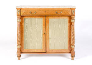 A Regency brass inlaid satinwood chiffonier with marble top, English circa 1815