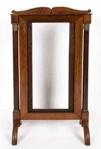 An antique French screen, carved timber with ormolu mounts, 19th century, Note: tapestry missing, 93cm high, 54cm wide, 31cm deep