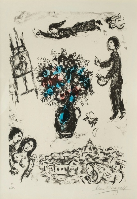 MARC CHAGALL (1887-1985), L'Arbre Vert aux Amoureux 1980, lithograph, 38/50, published by Fernand Mourlot, Paris, with their blindstamp, signed in pencil lower right "Marc Chagall", 55 x 39cm, 88 x 69cm overall