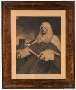 An antique English engraving in rosewood frame, 19th century, 57 x 68cm overall