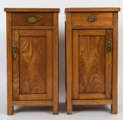 An antique pair of European ash bedside cupboards with inset marble tops, 19th century, 76cm high, 39cm wide, 34.5cm deep - 2
