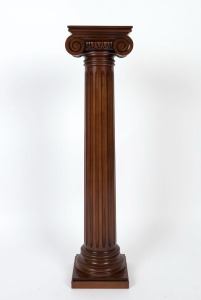A classical style pedestal with carved Ionic capital, fluted tapering trunk and moulded plinth base, 20th century, 97cm high, 22.5cm wide, 20cm deep