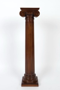 A classical style pedestal with carved Ionic capital, fluted tapering trunk and moulded plinth base, 20th century, 97cm high, 22.5cm wide, 20cm deep
