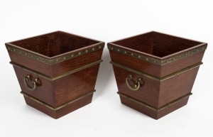 A pair of square form Chinese brass bound rosewood planter tubs, mid 20th century, 42cm high, 43cm wide, 43cm deep