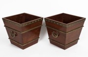 A pair of square form Chinese brass bound rosewood planter tubs, mid 20th century, 42cm high, 43cm wide, 43cm deep
