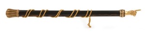 JUDAICA stunning antique Bohemian YAD (Torah pointer), crafted in 18ct gold and enamel with coromandel timber shaft, adorned with a 22ct gold chain (approximately 27 grams), ​​​​​​​late 19th century, 31.5cm long