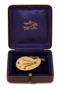 ARTIST'S PALLET antique 9ct yellow gold brooch, set with coloured stones, housed in a plush box, 19th century, stamped "9ct", ​​​​​​​3.5cm wide, 7.8 grams - 2