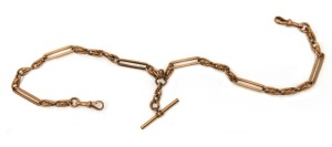 An antique 9ct rose gold Albert fob chain, 19th century, each trombone link stamped "9, 375", 42cm long, 40 grams total