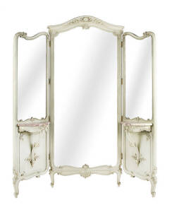 French three-fold mirrored screen with rouge marble console shelves, 19th century. Height 202 x 172cm.&nbsp;