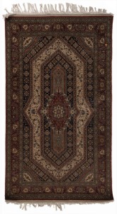 A Persian silk and fine cotton rug with burgundy ground, 195 x 99cm