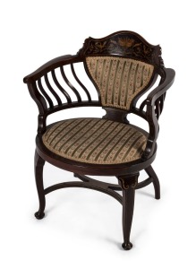 An antique English parlour chair in the Sheraton style, mahogany with inlay and penwork decoration, 1900,