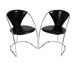 ARRBEN pair of Italian black leather and chrome chairs, late 20th century, 76cm high, 49cm across the arms