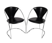 ARRBEN pair of Italian black leather and chrome chairs, late 20th century, 76cm high, 49cm across the arms