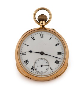 ELKINGTON antique English pocket watch in 18ct gold case with Roman numerals, subsidiary dial and crown wind, 19th century. Housed in original fitted plush box, ​​​​​​​6.8cm high overall