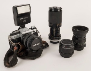 CANON AE-1 SLR camera with lenses and accessories