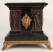 An antique French mantle clock in black slate case with figural bronze decoration and gilt metal mounts, eight day time and strike movement with Roman numerals, 19th century, 27cm high, 35cm wide - 2