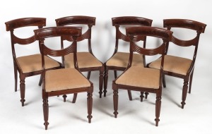 A set of six antique English mahogany spade back dining chairs with reeded legs, circa 1840