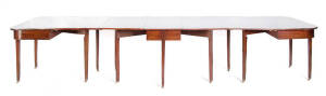 GEORGIAN DINING TABLE: A fine English mahogany extension table (c1790s) in 3 sections comprising 2 D-end tables, a drop side central table & 2 extension leaves. Extends to an impressive 398cm in length, width 122cm