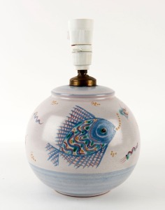 HJORTH Danish pottery lamp base with fish decoration,  impressed mark to base, ​​​​​​​25cm high overall